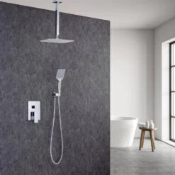 3-Spray Patterns With 2.5 GPM 12 In. Ceiling Mount Dual Shower Heads In Polished Chrome -Tahanbath polished chrome dual shower heads w1194 d97205cp kxc 31 1000