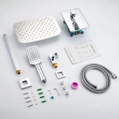 3-Spray Patterns With 2.5 GPM 12 In. Ceiling Mount Dual Shower Heads In Polished Chrome -Tahanbath polished chrome dual shower heads w1194 d97205cp kxc 76 1000