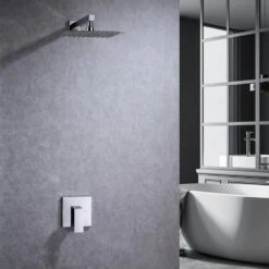 1-Spray Patterns With 2.5 GPM 10 In. Wall Mount Rain Fixed Shower Head In Polished Chrome (Valve Included) 12 1-Spray Patterns With 2.5 GPM 10 In. Wall Mount Rain Fixed Shower Head In Polished Chrome (Valve Included) -Tahanbath polished chrome fixed shower heads pzz 93101 cp zq 1d 1000