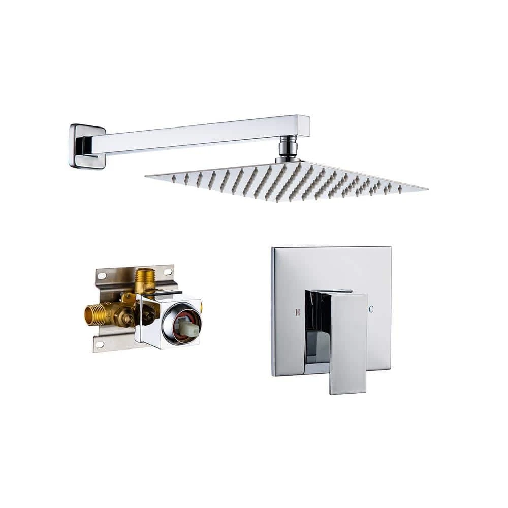 1-Spray Patterns With 2.5 GPM 10 In. Wall Mount Rain Fixed Shower Head In Polished Chrome (Valve Included) 1 1-Spray Patterns With 2.5 GPM 10 In. Wall Mount Rain Fixed Shower Head In Polished Chrome (Valve Included)