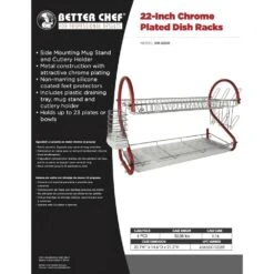 2-Tier Colored-Chrome Standing Dish Rack With Plastic Draining Tray, Mug Stand, And Cup Holder -Tahanbath red tahanbath dish racks ct cl ha6368 4f 1000