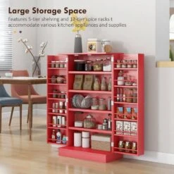 11.80 In. W X 23.60 In. D X 40.90 In. H Red MDF Freestanding Linen Cabinet With 12 Door Shelves And Double Doors In Red -Tahanbath red tahanbath linen cabinets ct xl p229098 1f 1000