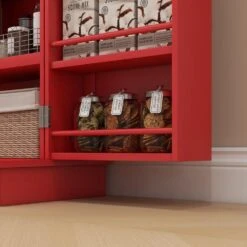 11.80 In. W X 23.60 In. D X 40.90 In. H Red MDF Freestanding Linen Cabinet With 12 Door Shelves And Double Doors In Red -Tahanbath red tahanbath linen cabinets ct xl p229098 44 1000