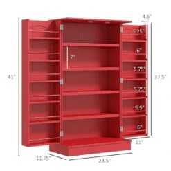 11.80 In. W X 23.60 In. D X 40.90 In. H Red MDF Freestanding Linen Cabinet With 12 Door Shelves And Double Doors In Red -Tahanbath red tahanbath linen cabinets ct xl p229098 c3 1000