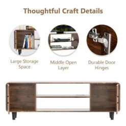55-Inch TV Stand In Rustic Brown: Media Console Table With Storage Cabinets And Soft-Hinge Handles For Home Use -Tahanbath rustic brown tahanbath pantry organizers z dr hlrtt01z01n 1f 1000