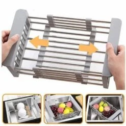 Silver Stainless Steel Retractable Dish Rack To Solve Fruit And Vegetable Solution -Tahanbath silver tahanbath dish racks ct cl 75rglp 4f 1000