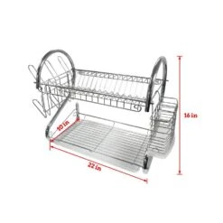 2 Tier Chrome S-Shaped Dish Rack With Side-Mounting Mug Stand And Cutlery Holder -Tahanbath silver tahanbath dish racks ct cl ha6fhj 44 1000