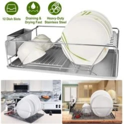 Silver Stainless Steel Standing Dish Rack With Drainboard For Kitchen -Tahanbath silver tahanbath dish racks ct cl xtyqsa 44 1000