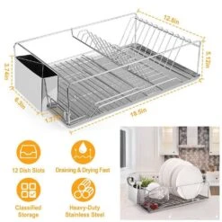 Silver Stainless Steel Standing Dish Rack With Drainboard For Kitchen -Tahanbath silver tahanbath dish racks ct cl xtyqsa 4f 1000