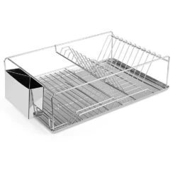 Dish Drying Rack Stainless Steel Dish Rack W/ Drainboard Cutlery Holder Kitchen Dish Organizer
