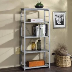 24 In. W X 11 In. D X 54 In. H Silver Wood Freestanding Linen Cabinet With 5 Shelves For Home Office In Silver -Tahanbath silver tahanbath linen cabinets ct xl p326185 31 1000