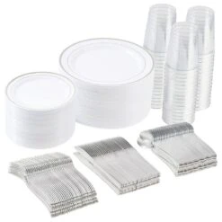 Gold/Silver Plastic Tableware Set-350-Piece Gatherings Of 50+People