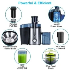 2-Speed Centrifugal Juicer: 1000W, 17 Oz. Cup, 54 Oz .Pulp Collector And 3.6 In. Chute -Tahanbath silver tahanbath specialty kitchen gadgets z w465p230331 1f 1000