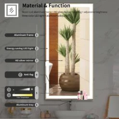 48 In. W X 24 In. H Framed Large Rectangular Aluminium Dimmable Wall Bathroom Vanity Mirror In Silver With LED Light -Tahanbath silver tahanbath vanity mirrors dj w70832310 zq 1f 1000