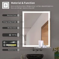 48 In. W X 24 In. H Framed Large Rectangular Aluminium Dimmable Wall Bathroom Vanity Mirror In Silver With LED Light -Tahanbath silver tahanbath vanity mirrors dj w70832310 zq fa 1000