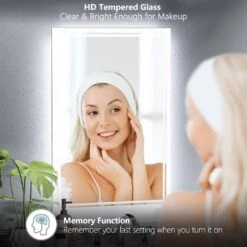 24 In. W X 40 In. L Framed Rectangular Aluminium Dimmable Wall Bathroom Vanity Mirror In Silver With LED Light -Tahanbath silver tahanbath vanity mirrors q dr fyh0604 hh 4f 1000