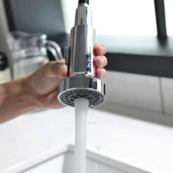 Single Handle Deck Mount Pull Down Sprayer Kitchen Faucet In Silver -Tahanbath siver pull down kitchen faucets q xy 289c 45 44 1000