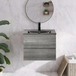 18 In. W X 19 In. H Bath Vanity In Gray With MDF Vanity Top In Black With Black Basin (1*Sink) -Tahanbath tahanbath bathroom vanities with tops q xuyan k2152 b 31 1000