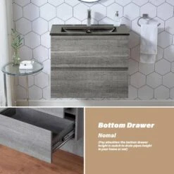 18 In. W X 19 In. H Bath Vanity In Gray With MDF Vanity Top In Black With Black Basin (1*Sink) -Tahanbath tahanbath bathroom vanities with tops q xuyan k2152 b 44 1000