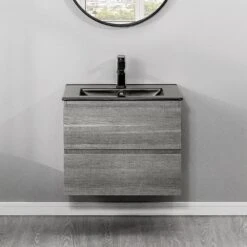 18 In. W X 19 In. H Bath Vanity In Gray With MDF Vanity Top In Black With Black Basin (1*Sink) -Tahanbath tahanbath bathroom vanities with tops q xuyan k2152 b 76 1000