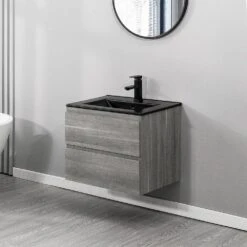 18 In. W X 19 In. H Bath Vanity In Gray With MDF Vanity Top In Black With Black Basin (1*Sink) -Tahanbath tahanbath bathroom vanities with tops q xuyan k2152 b fa 1000