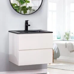 18 In. W X 19 In. H X 4.72 In.D Bath Vanity In White With MDF Vanity Top In Black With Black Basin -Tahanbath tahanbath bathroom vanities with tops q xuyan k2152wh b 31 1000