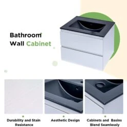 18 In. W X 19 In. H X 4.72 In.D Bath Vanity In White With MDF Vanity Top In Black With Black Basin -Tahanbath tahanbath bathroom vanities with tops q xuyan k2152wh b fa 1000