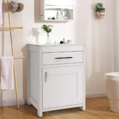 18 In. W Bathroom Modern Pedestal Vanity, Sink Storage Cabinet -Tahanbath tahanbath bathroom vanities with tops q xuyan k2160wh 44 1000