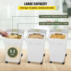 3-Piece 5.2 Gal. Ingredient Storage Bins-PP Flour Bins With Wheels, Scoop And Sliding Lid (White) -Tahanbath tahanbath food storage containers z d0102hq4b9w 4f 1000
