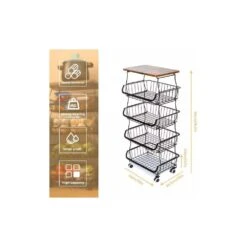 5 -Tier Fruit Basket For Kitchen Organizers And Storage, Stackable Metal Wire Basket Stand Cart With Wheels -Tahanbath tahanbath fruit baskets z d0102xfbgtx 1f 1000