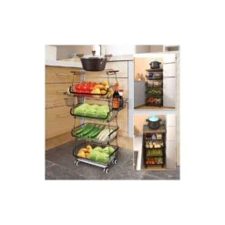 5 -Tier Fruit Basket For Kitchen Organizers And Storage, Stackable Metal Wire Basket Stand Cart With Wheels -Tahanbath tahanbath fruit baskets z d0102xfbgtx 44 1000