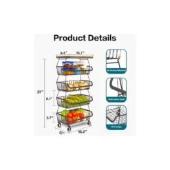 5 -Tier Fruit Basket For Kitchen Organizers And Storage, Stackable Metal Wire Basket Stand Cart With Wheels -Tahanbath tahanbath fruit baskets z d0102xfbgtx 4f 1000