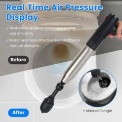 Electric Toilet Plunger: High-Pressure Air Drain Blaster With Real-Time Pressure Display, For Toilets, Floor Drains -Tahanbath tahanbath plungers z d01027hxl7v 66 1000