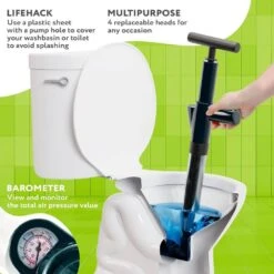 Air Plunger For Toilet/Shower-High Pressure, Dark Green, 4 Replaceable Heads, ABS And Stainless Steel -Tahanbath tahanbath plungers z d0102hgjkpy 1f 1000