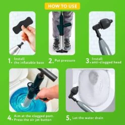 Air Plunger For Toilet/Shower-High Pressure, Dark Green, 4 Replaceable Heads, ABS And Stainless Steel -Tahanbath tahanbath plungers z d0102hgjkpy fa 1000