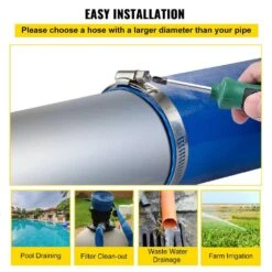 12.89 Ft 2" X 105' PVC Lay Flat Discharge Hose-Heavy Duty, Blue -Tahanbath tahanbath pvc schedule 40 pipe z t3342p298313 1f 1000