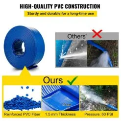 12.89 Ft 2" X 105' PVC Lay Flat Discharge Hose-Heavy Duty, Blue -Tahanbath tahanbath pvc schedule 40 pipe z t3342p298313 66 1000