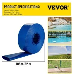12.89 Ft 2" X 105' PVC Lay Flat Discharge Hose-Heavy Duty, Blue -Tahanbath tahanbath pvc schedule 40 pipe z t3342p298313 76 1000