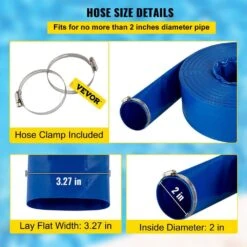 12.89 Ft 2" X 105' PVC Lay Flat Discharge Hose-Heavy Duty, Blue -Tahanbath tahanbath pvc schedule 40 pipe z t3342p298313 fa 1000