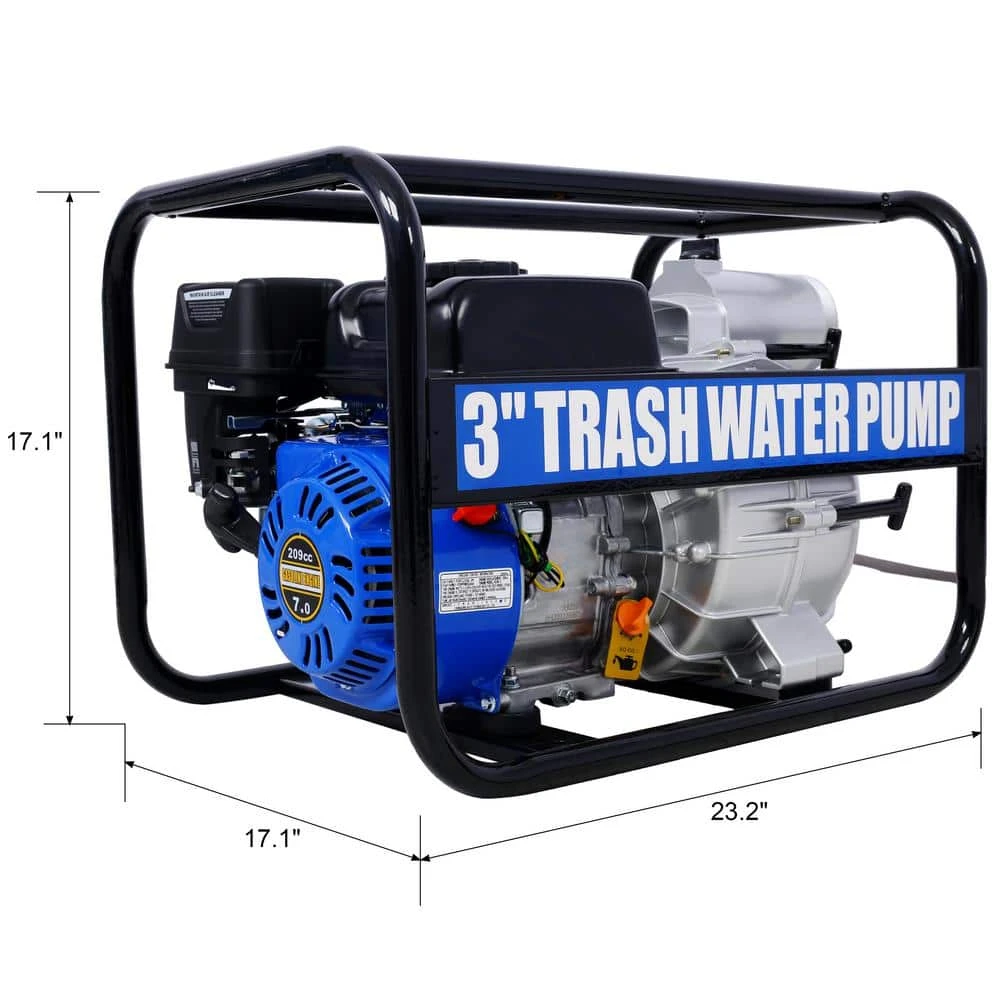 Trash Pump 3 In. 209cc 7HP 4 Stroke OHV ENGINE, Gas Powered Full Trash Water Pump 50 Ft. Discharge Hose 4 Trash Pump 3 In. 209cc 7HP 4 Stroke OHV ENGINE, Gas Powered Full Trash Water Pump 50 Ft. Discharge Hose - Image 4