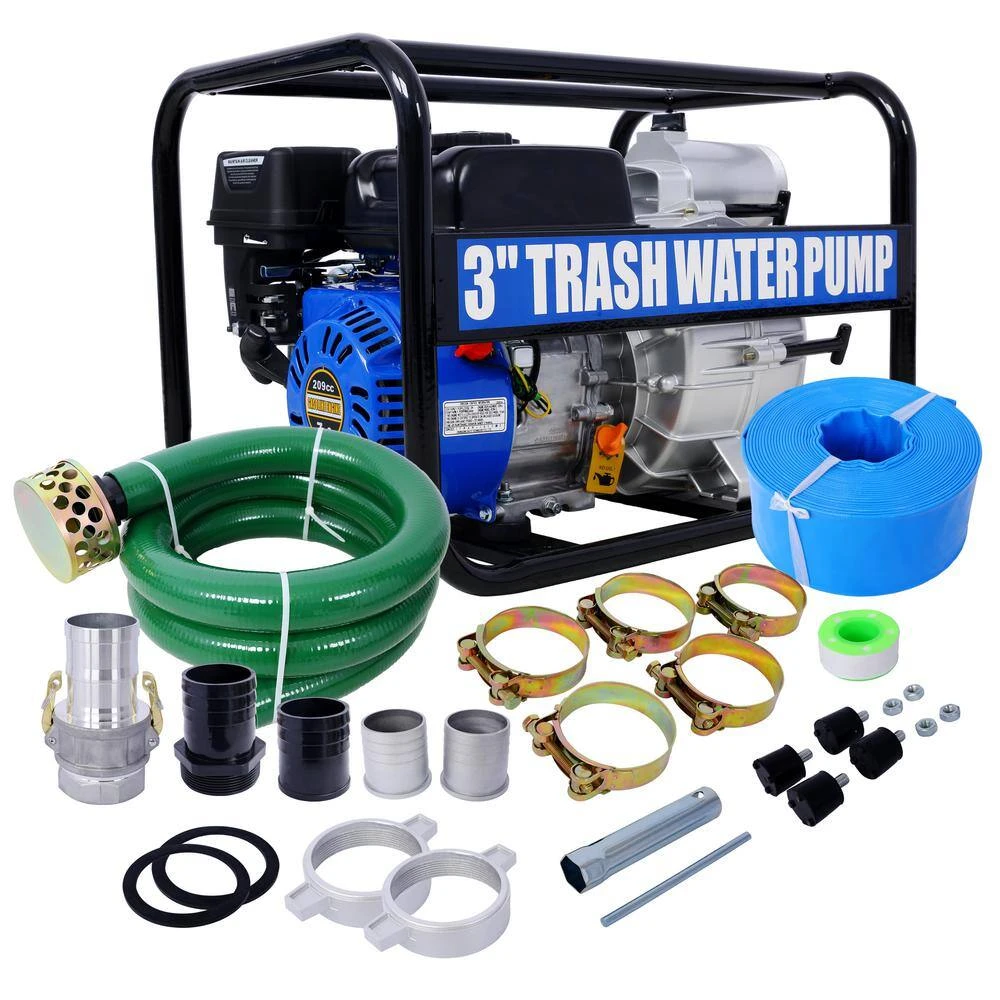 Trash Pump 3 In. 209cc 7HP 4 Stroke OHV ENGINE, Gas Powered Full Trash Water Pump 50 Ft. Discharge Hose 8 Trash Pump 3 In. 209cc 7HP 4 Stroke OHV ENGINE, Gas Powered Full Trash Water Pump 50 Ft. Discharge Hose - Image 8