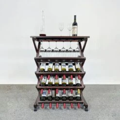 26-Bottles Freestanding Wine Rack, Wine Storage Rack, Freestanding Display Rack For Kitchen, Pantry, Cellar, Walnut -Tahanbath tahanbath wine racks z w2221p191954 1f 1000