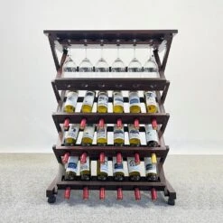26-Bottles Freestanding Wine Rack, Wine Storage Rack, Freestanding Display Rack For Kitchen, Pantry, Cellar, Walnut -Tahanbath tahanbath wine racks z w2221p191954 66 1000
