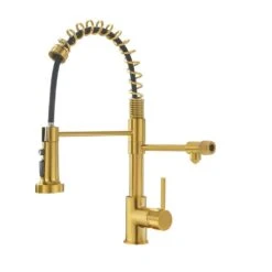 Single-Handle Pull Down Sprayer Kitchen Faucet In Brushed Gold, 3 In 1 Drinking Water Faucet, Filter Kitchen Faucet