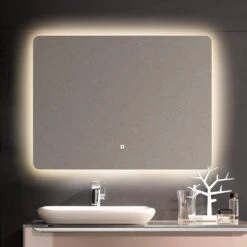36 In. W X 28 In. H Frameless Rectangular Wall Mounted Bathroom Vanity Mirror In Transparent With LED Lighting -Tahanbath transparent tahanbath vanity mirrors w543 w54326743 zq 66 1000