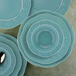 12-Pieces Porcelain Dinnerware Set In Turquoise -Tahanbath turquoise tahanbath dinnerware sets z b029119647 1f 1000