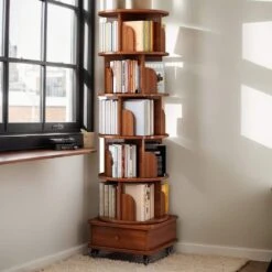 18.10 In. W X 18.10 In. D X 68.10 In. H Brown MDF Freestanding Linen Cabinet With Wheels And Drawers In Walnut -Tahanbath walnut brown tahanbath linen cabinets ct xl p212237 31 1000