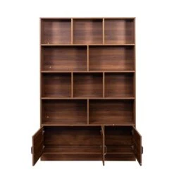 9.45 In. W X 47.24 In. D X 70.87 In. H Walnut Wood Freestanding Linen Cabinet With 10-Cubes And 3-Doors In Brown