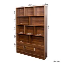 9.45 In. W X 47.24 In. D X 70.87 In. H Walnut Wood Freestanding Linen Cabinet With 10-Cubes And 3-Doors In Brown -Tahanbath walnut tahanbath linen cabinets ct xl p257393 c3 1000