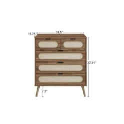 5-Drawer Cabinet, Accent Storage Cabinet, Suitable For Living Room, Bedroom, Dining Room, Study In Walnut -Tahanbath walnut tahanbath pantry organizers z w2275p149111 fa 1000